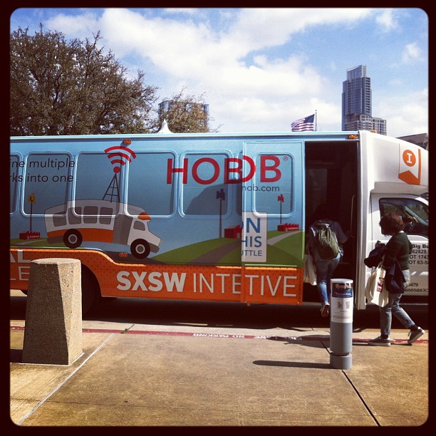 {SXSW} Picked up our badges at Palmer Events Center & a shuttle arrived just in time!