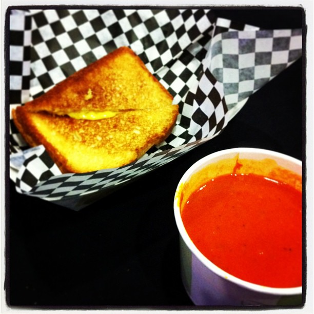 { #SXSW2013} Best combo! Savory grilled cheese sandwiches + tomato basil soup before the talk & screening of "Downloaded" (Napster)!☆