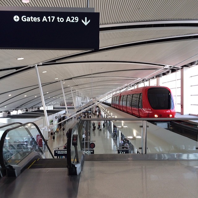 tram inside Detroit airport