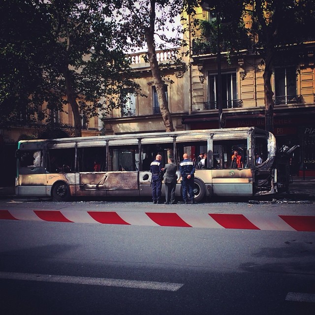 Bus after fire in Paris