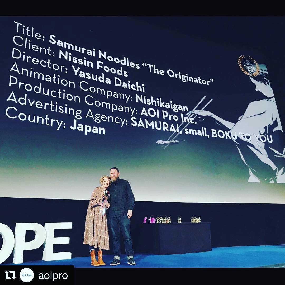 Congrats to the team!!! @aoipro
・・・
Julie Thomas receiving the Animation GOLD trophy for "SAMURAI NOODLES -THE ORIGINATOR-" at the CICLOPE Festival 2018 awards ceremony 
・・・

#